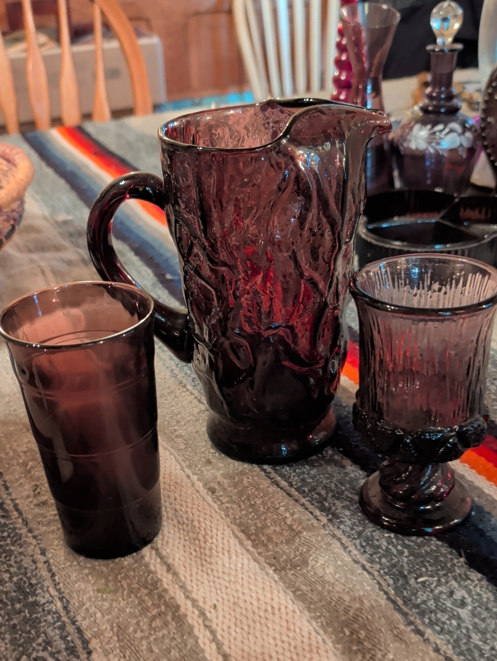 Amethyst Purple Glass Pitcher and Tumbler Set